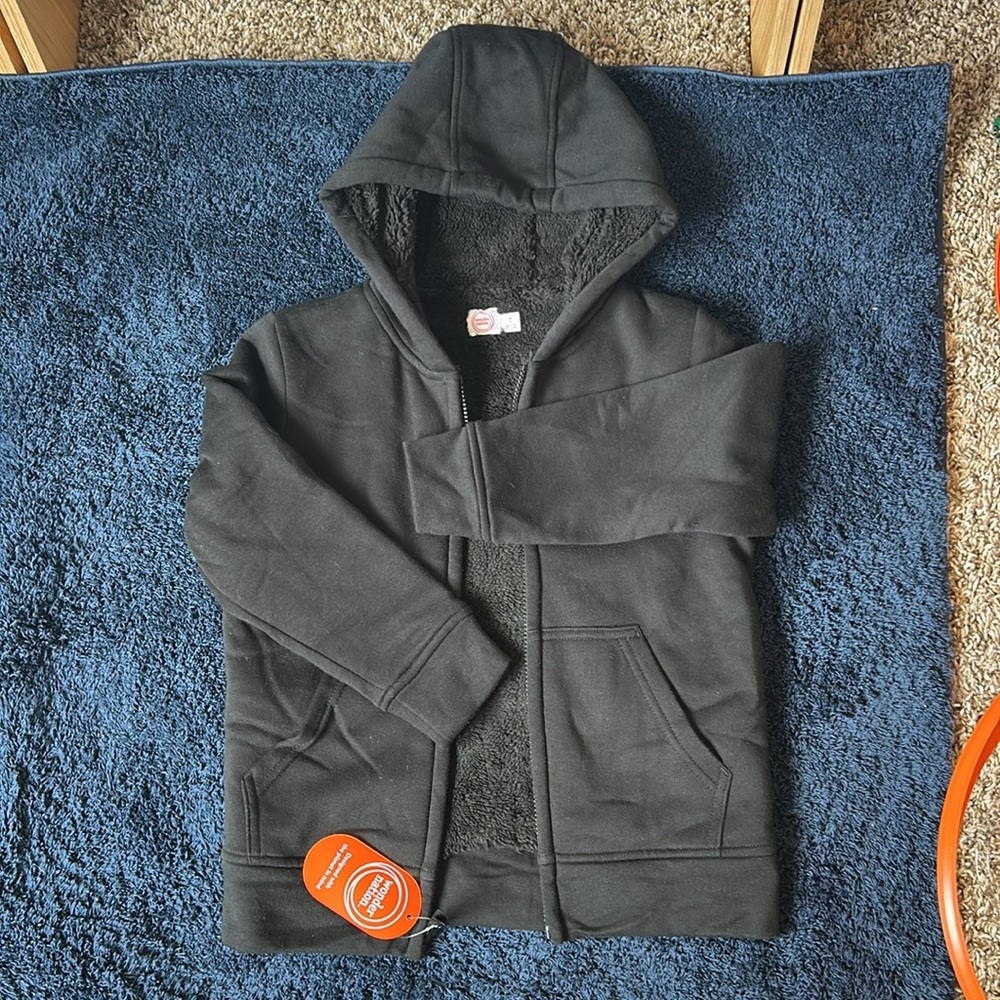 NWT Wonder Nation Kid Lined Black Zip Hoodie